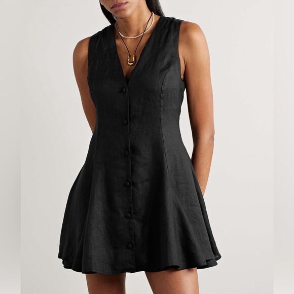 Doen Dresses & Skirts - Doen Black Sleeveless Button-Front Mini Dress
